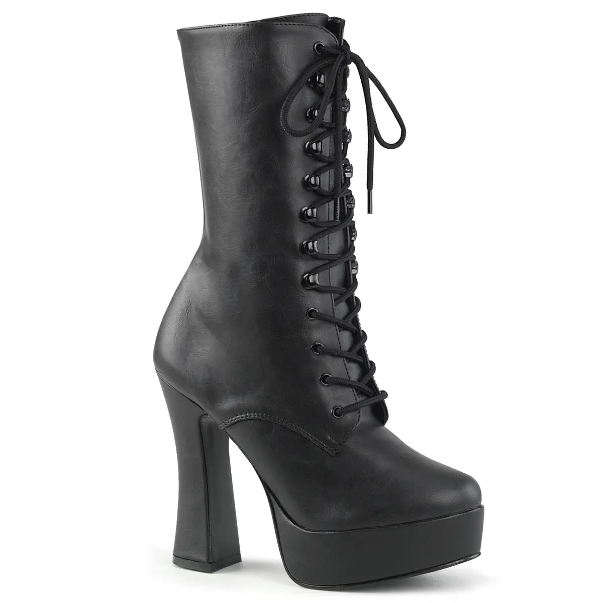 Pleaser Electra-1020 Women's Platform Ankle Boots, Alt Fashion 5" Stack Heel in Black Vegan Leather with Side Zipper, Footwear, Black Vegan Leather/Black
