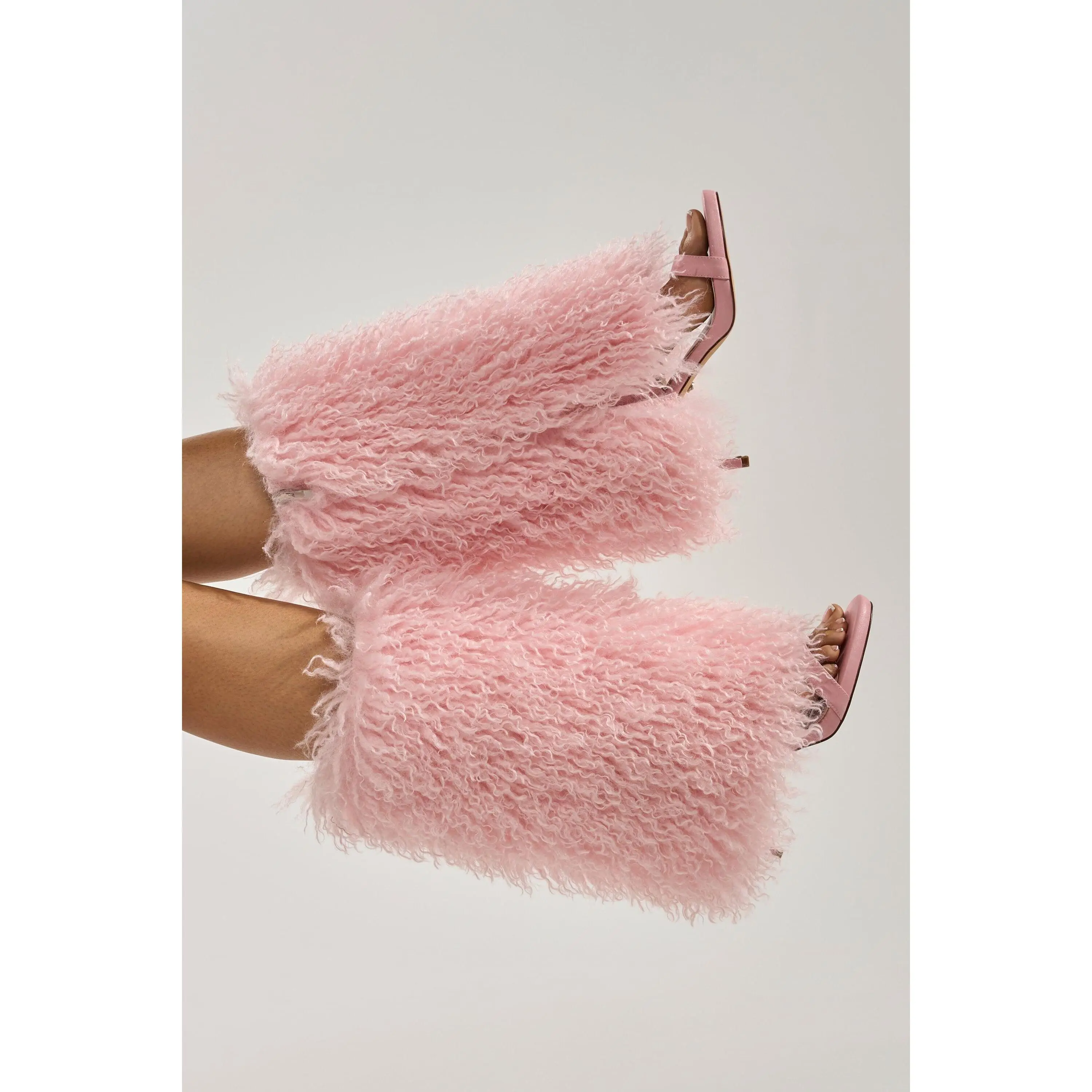 AZALEA WANG CLOUD NINE PINK FUR OPEN TOE BOOT