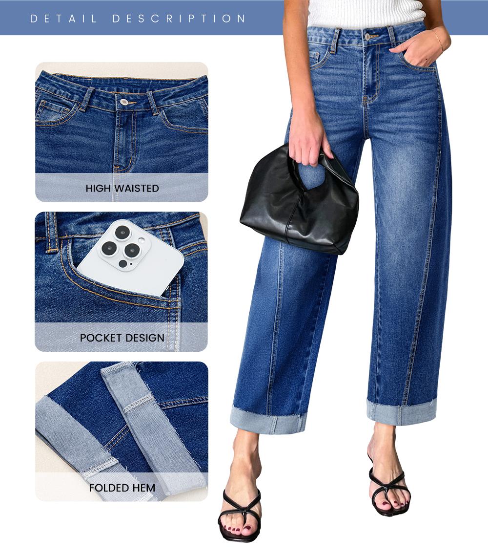Sidefeel Women's High Waisted Wide Leg Cropped Denim Jeans Relaxed Fit Light Wash Jeans with Rolled Cuffs Sidefeel Women's High Waisted Wide Leg Cropped Denim Jeans Relaxed Fit Light Wash Jeans with Rolled Cuffs