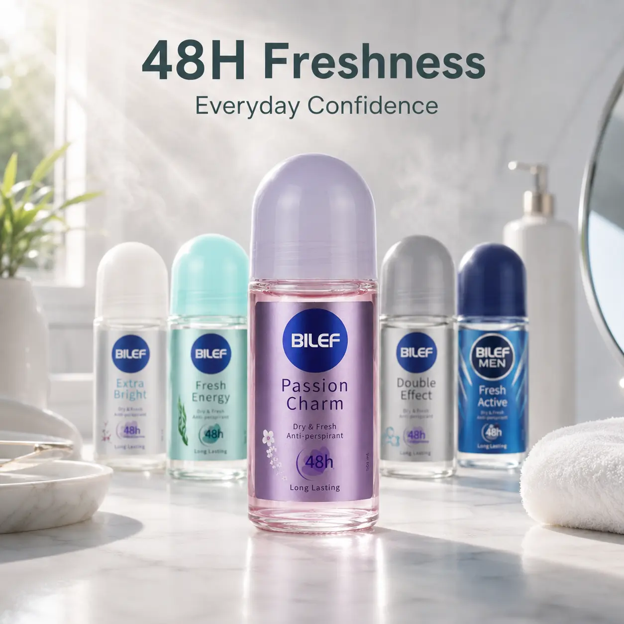 Bilef Men’s Intimate Care Deodorant Roll-On, 48H Long-Lasting Freshness, Dry & Fresh Body Odor Control, Aloe & Witch Hazel, No White Marks, Men’s Personal Care Body Deodorant, Travel Size 1.69 fl oz