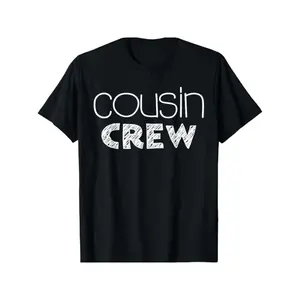 [Comfortable Fit] Cousin Crew Matching T-Shirts for Adults & Youngsters - Black Cotton Regular-Fit Tees with Bold White Lettering, Comfortable & Stylish Casual Wear for Family Gatherings