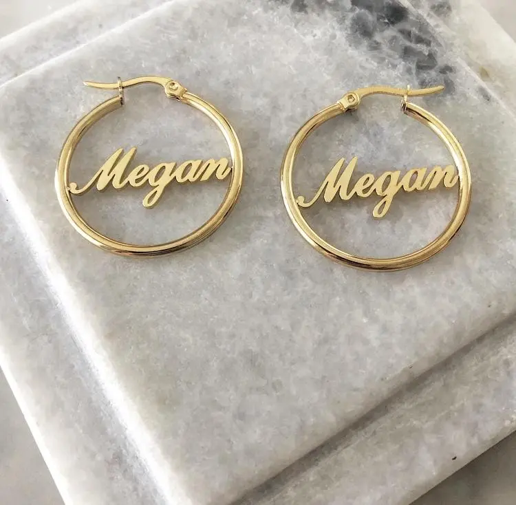 Personalized Custom Hoop Earrings with Name Design