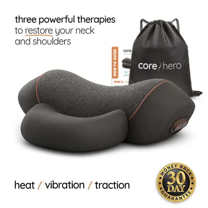 Core Hero 3-in-1 Neck Massage Pillow - Powerful Neck Massager for Pain Relief, Posture Correction & Migraine Relief in Comfortable Home Setting