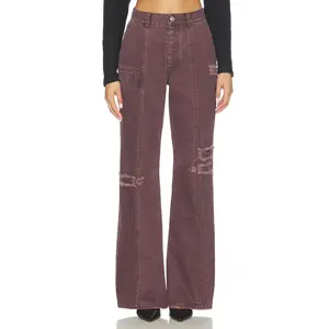 PRIVATE POLICY Distressed Pant in Burgundy