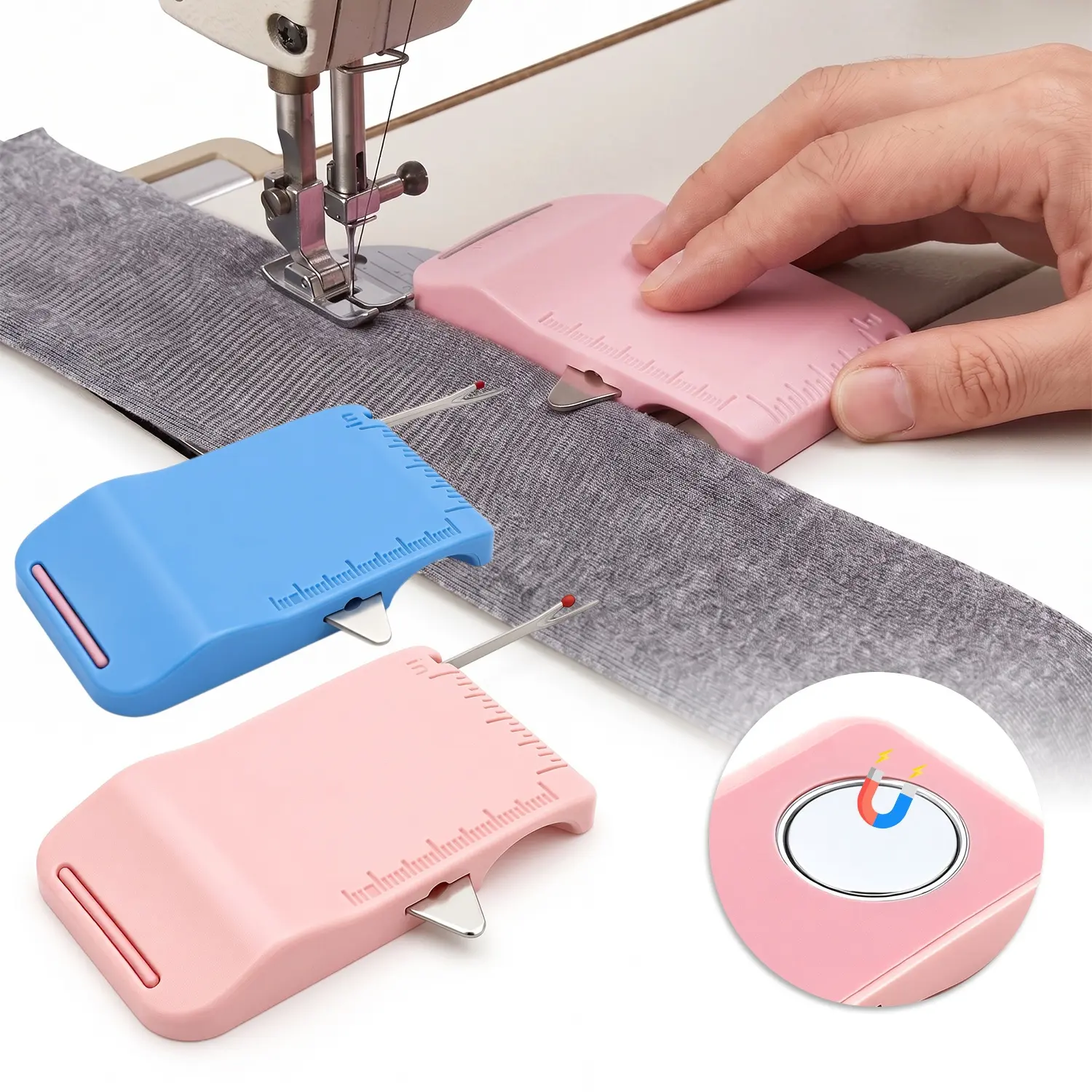 4-in-1 Magnetic Sewing Machine Edge Guide, Stitching Guide Tool with Built-in Seam Ripper & Ruler Scale, Portable Sewing Machine Accessories for Cuffs, Plackets, Topstitching Beginners
