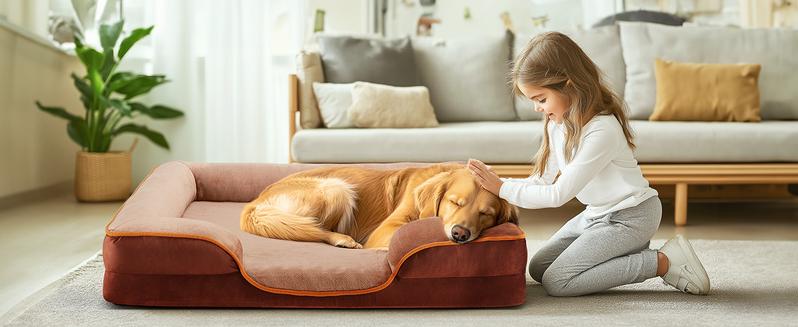 Orthopedic Dog Bed for Large Size Dogs, Supportive Memory Foam Dog Sofa with Washable Removable Cover, Non-Slip Base, Waterproof Pet Couch Bed