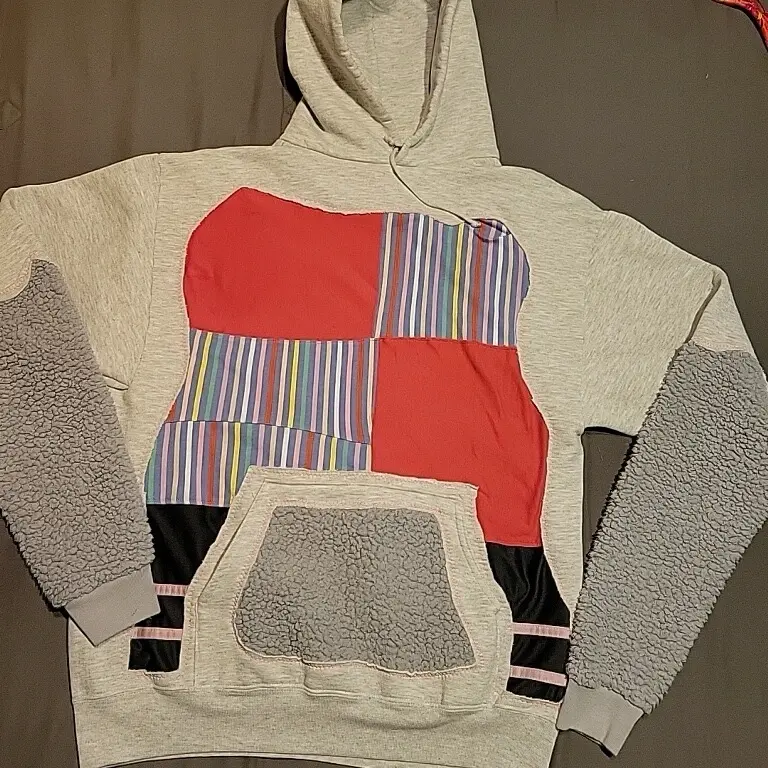 Reworked Women's Hoodie Sz LG Patchwork Blanket Upcycle OOAK Pink Pastel Granola - Sweaters - Womenswear