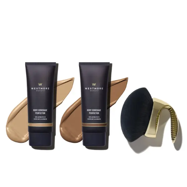 Westmore Beauty Body Coverage Perfector Twin Pack + X-Large Body Brush - Flawless Body Makeup, Concealer for Scars, Spots, Veins, Tattoos and More Blend Cosmetic