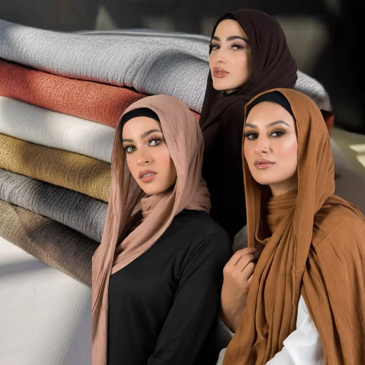 NisaModest Women's Solid Cotton Crepe Hijab - Soft Tassel Head Scarf, 1-Piece Modest Shawl, 1 Size, for Summer Party & Formal Wear, Hijabi Fashion Muslim Fashion Head Wrap, Scarf Head Wrap