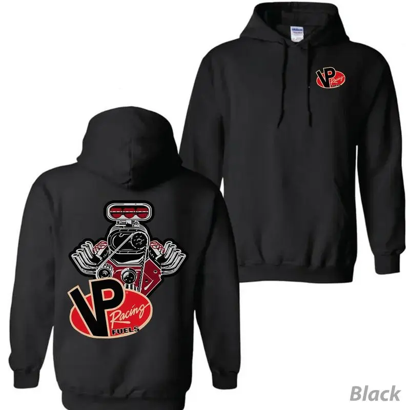 Men's VP Racing Fuels V8 Graphic Hoodie - Casual Long-Sleeve Motorsport Drawstring Streetwear, Soft Comfortable Automotive Themed Top, Ideal Gift for Car Enthusiasts