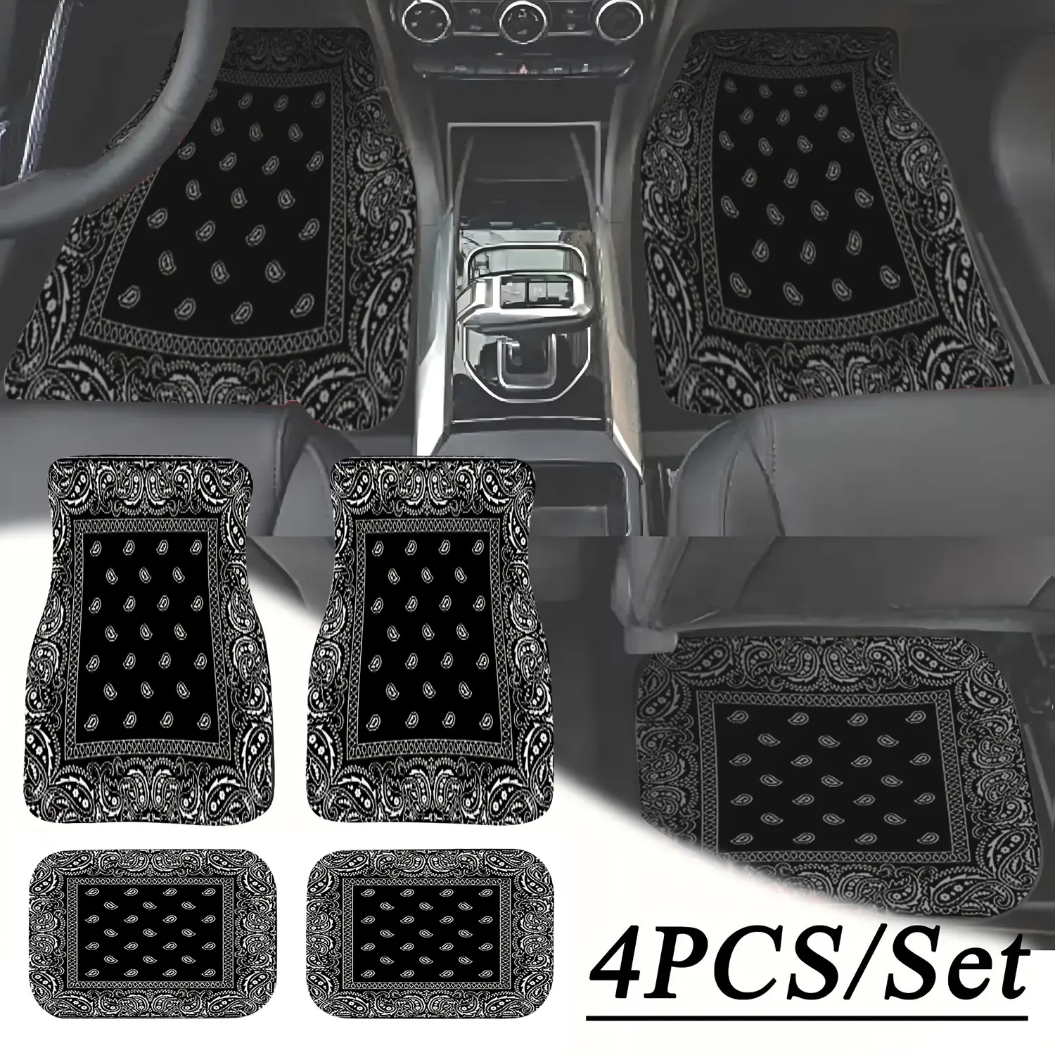 Bohemian Geometric 4-Piece Car Floor Mat Set, Anti-Slip Wear-Resistant, Simple Install, Easy to Clean, Interior Protection, Suitable for Most Vehicles, Car Accessories, Car Interior Mods