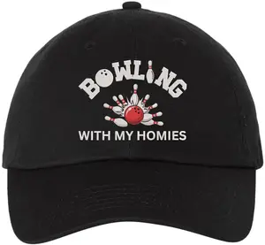 Funny Bowling Hats “Bowling With My Homies” Embroidered Dad Hat for Bowlers Baseball Cap