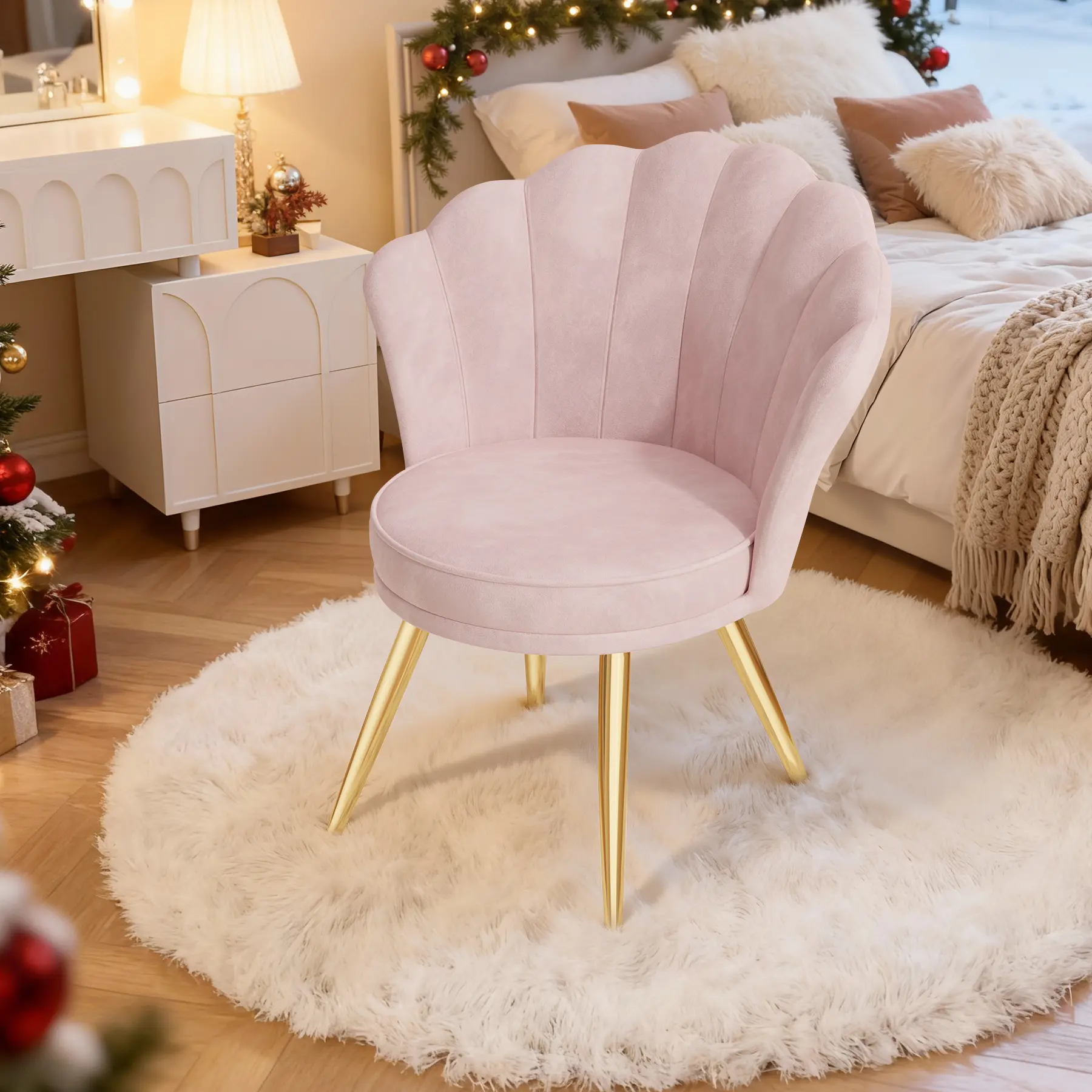 Velvet Accent Chair with Gold Metal Legs,Bedroom Princess Dressing Chair,Vanity Chair for Makeup Room, Upholstered Guest Chair for Living Room Lightweight And Sturdy Sturdy Structure,dorm essentials,home decor