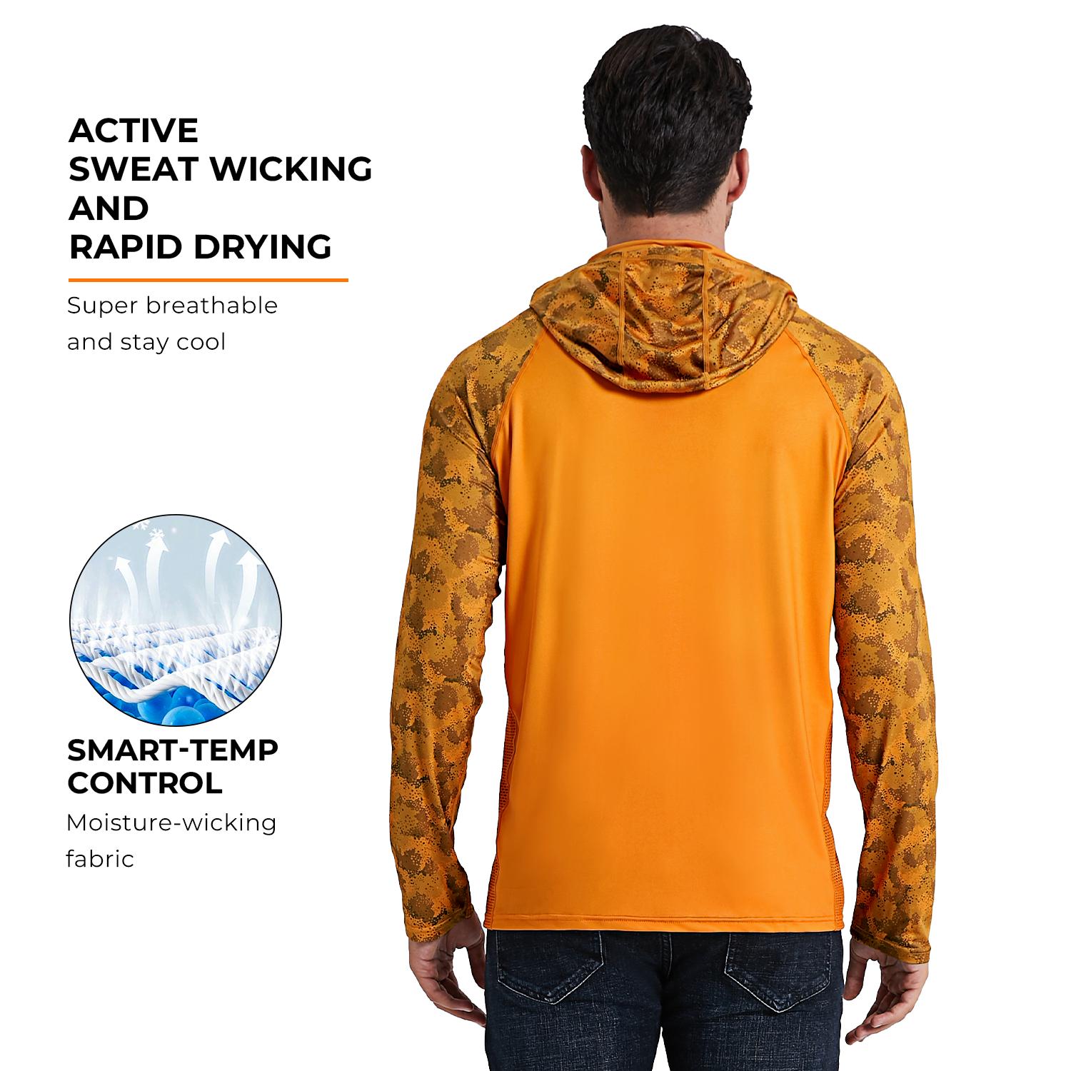 RODEEL 915 Sun Hoodie Shirts w/ Mask Neck Gaiter Men UPF 50+ UV Protection Long Sleeve Lightweight Quick Dry Moisture Wicking Breathable Cooling Athletic Activewear for Outdoor Sport Fishing Boating Hiking Roofing Construction Landscaping Tree Service