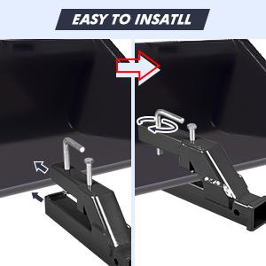 GARVEE Clamp On Trailer Hitch, 2" Ball Mount Adapter, Hitch Receiver Compatible with Deere Bobcat Tractor Bucket, 1PC Bucket Hitch, Black