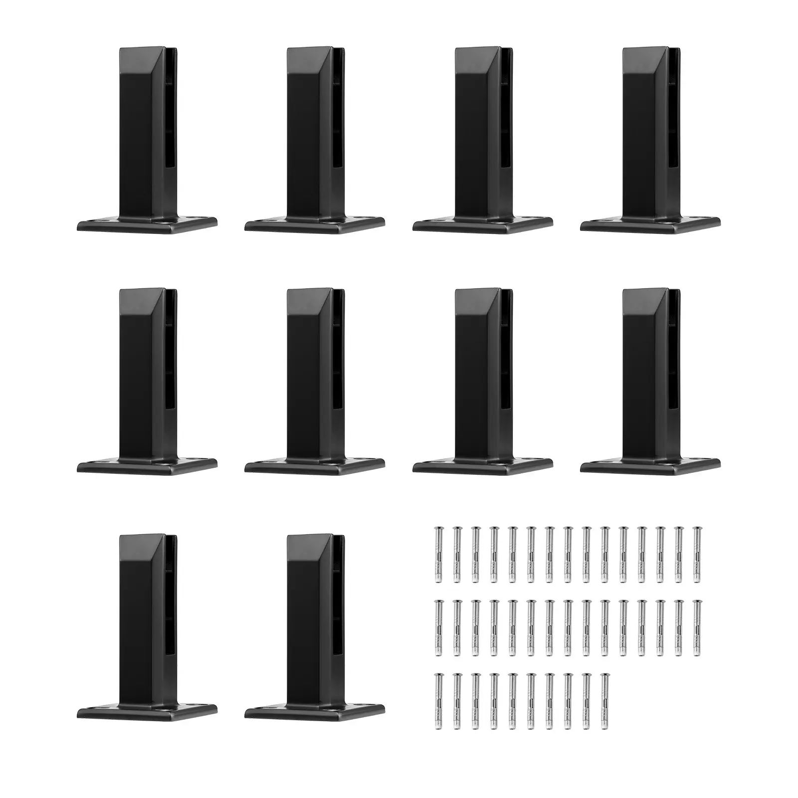 10 PCS Black Square Glass Clamps for 0.31"-0.47" Thick Glass Railing Brackets