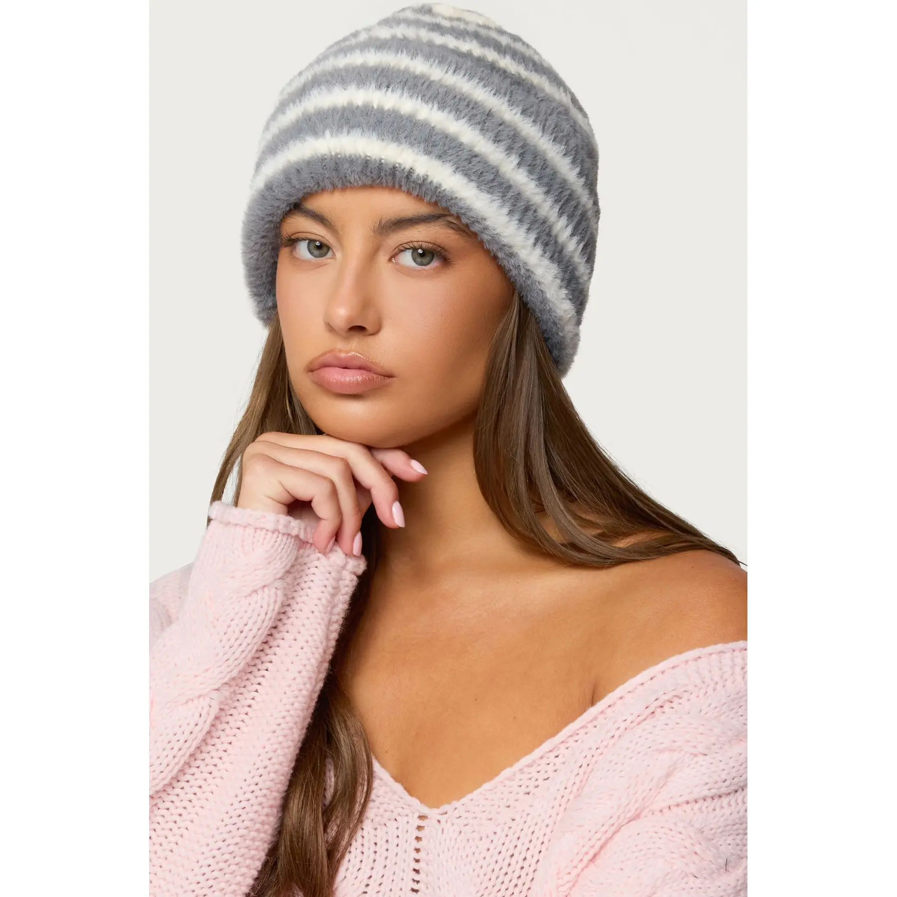 Striped Fuzzy Knit Beanie