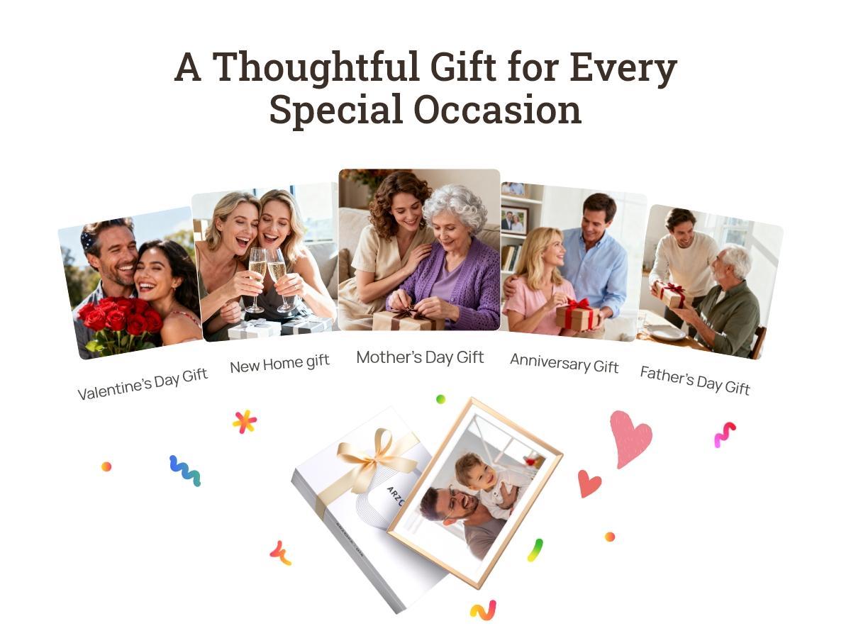 ARZOPA 14.0" Gold Digital Photo Frame Free Unlimited Cloud Storage Touch Screen Auto-Rotate 120s Video Slideshow for Family Friends Couples Nostalgic Memories Display Decor