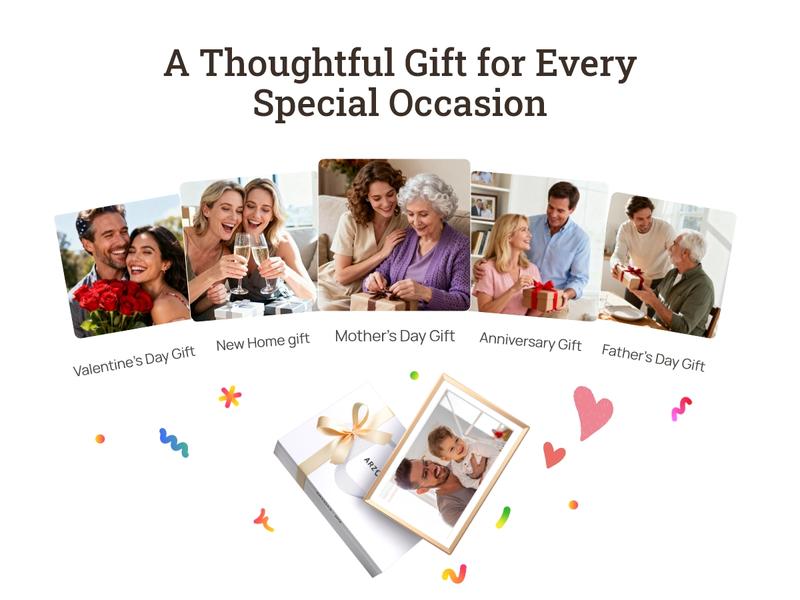 ARZOPA 14.0" Gold Digital Photo Frame Free Unlimited Cloud Storage Touch Screen Auto-Rotate 120s Video Slideshow for Family Friends Couples Nostalgic Memories Display Decor