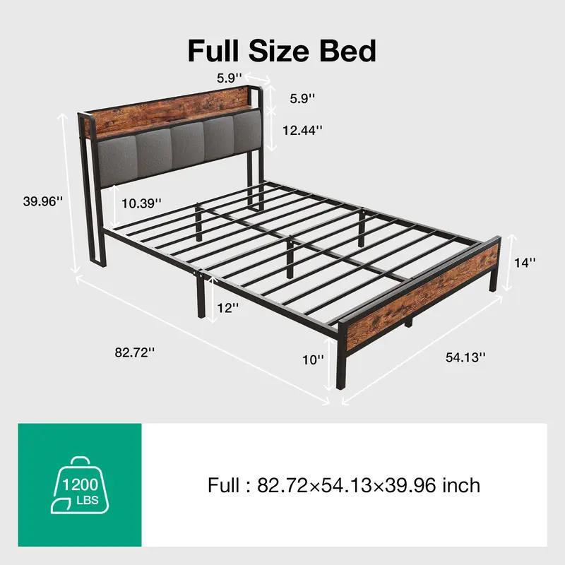 Bed Frame with Charging Station USB/Type-C & Storage Headboard Modern Metal Platform Bed Frame Easy Assembly Heavy Duty Slats Support Noise Free No Box Spring Needed Twin Full Queen King Size Bed Frame with Charging Station USB/Type-C & Storage Headboard Modern Metal Platform Bed Frame Easy Assembly Heavy Duty Slats Support Noise Free No Box Spring Needed Twin Full Queen King Size