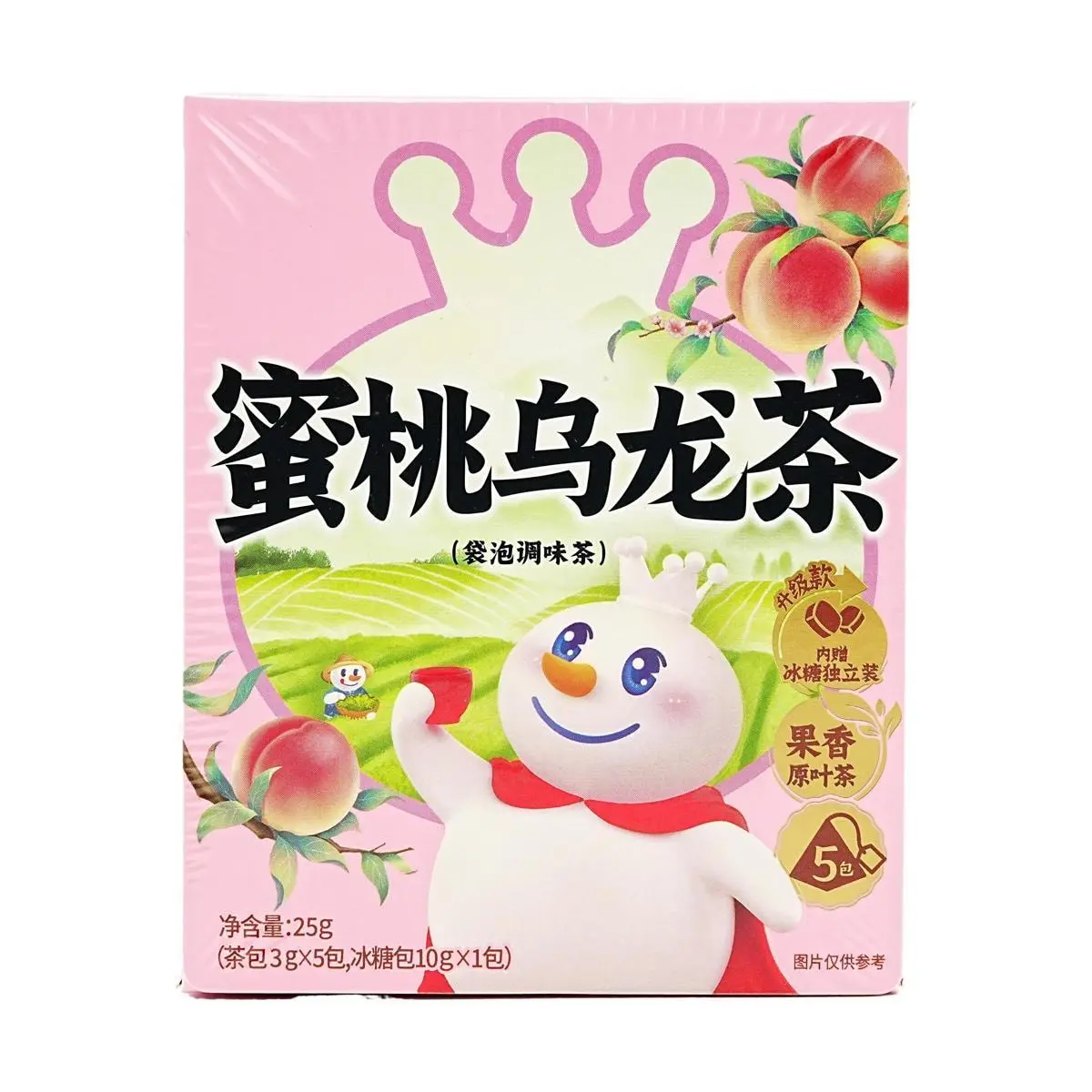 MIXUE Peach Oolong Tea Bags - 5 Pack (25g) - Brew Hot or Cold - Sweetened with Individual Rock Sugar Packets - Refreshing Fruit Tea for Easy Brewing