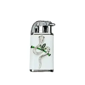 Gothic Snake Totem Dual Flame Lighter - Edgy Windproof Jet Torch Cool Style Refillable Lighter Valentine's Day Gift for Boyfriend Serpent Design (No Butane Gas Included) mini christmas birthday Ornaments White pocket last-minutechristmas