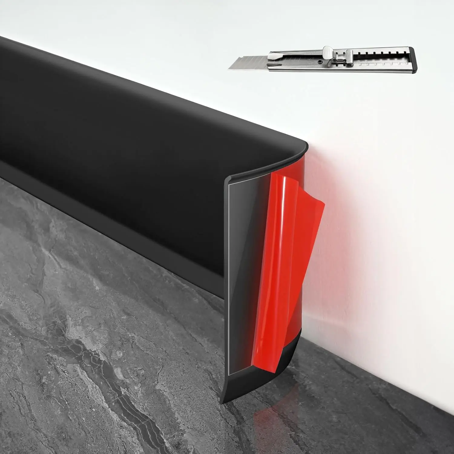 Baseboard Trim,4 Inch(W) x 40 (L) Peel and Stick Flexible Baseboard Molding Trim, Self Adhesive Vinyl Baseboard Cove Base, Base Boards for Walls with 1 count Utility ,Black