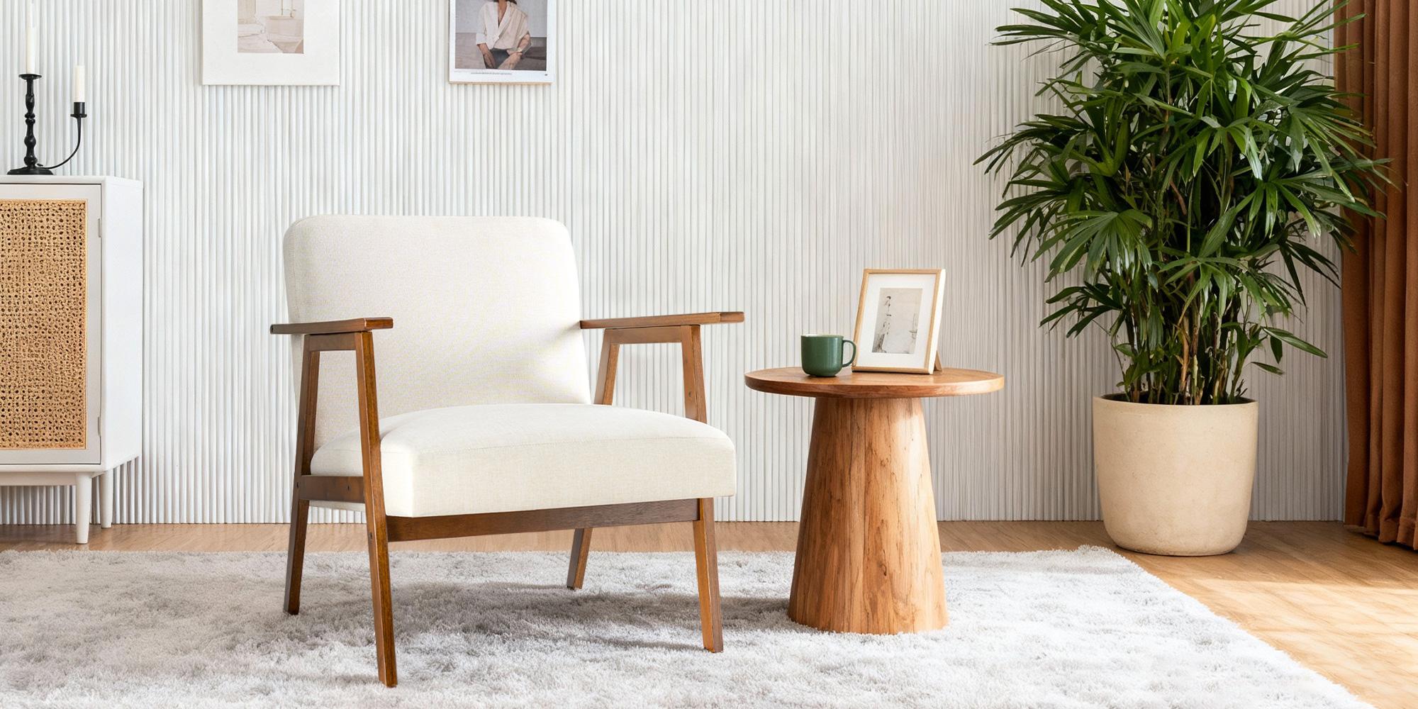 Mid-Century Modern Accent Chair, Armchair with Solid Wood Legs, Upholstered Reading Chair