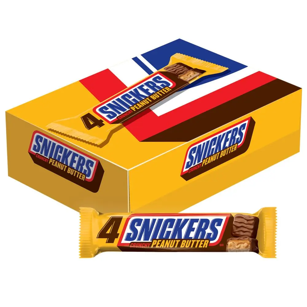 SNICKERS Crunchy Peanut Butter Squared Sharing Size Chocolate Candy Bars 3.56 oz | 18-Count Box | Milk Chocolate, Crunchy Peanut Butter, Caramel & Peanuts | Sleekster Assortment Chocolate