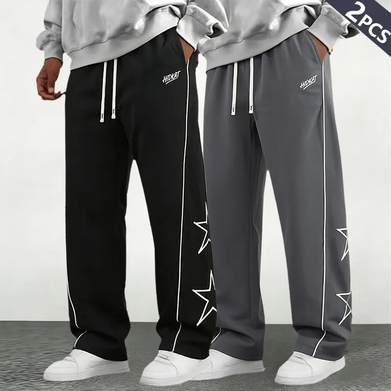 Men’s drawstring elastic-waist loose athletic pants with letter print; retro American street style wide-leg cargo pants with a fashionable casual vibe, featuring a drawstring and pockets; comfortable for all seasons—an excellent gift for husband or boyfri