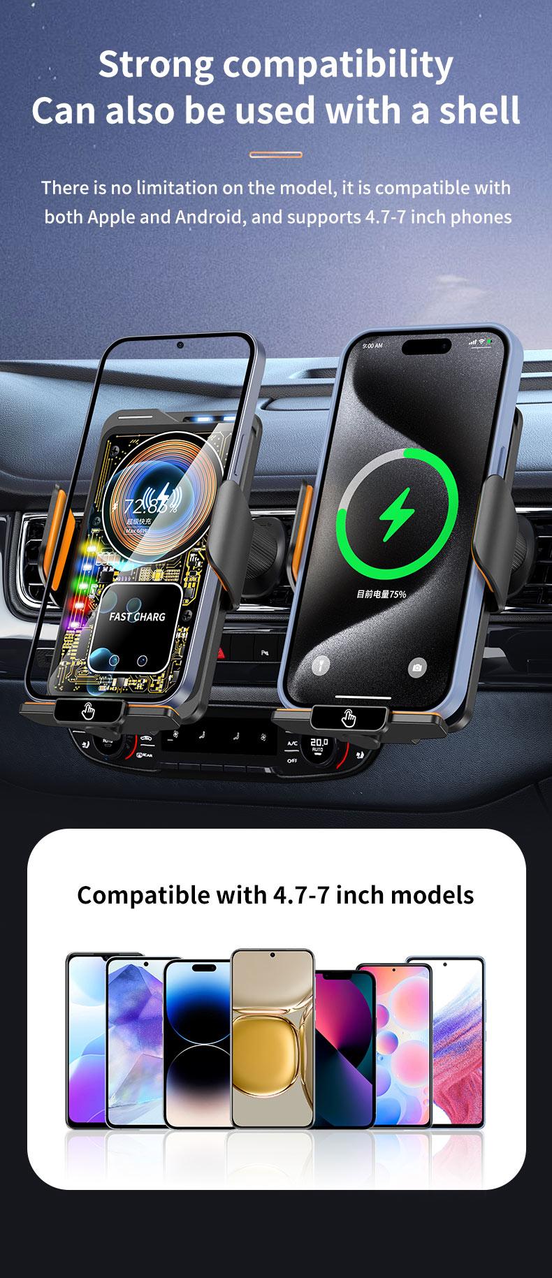 Wireless Charging and Max 66w wired super charging Car Phone mount  Magnet Plug Charging Stand for Android and  Iphone 17 16 15 14 13 12 Pro Max Samsung In Car Mount