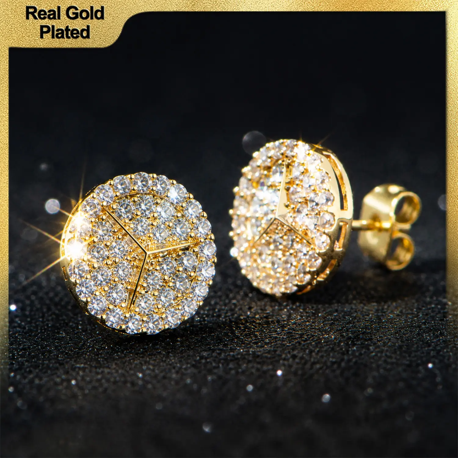 Holylegend 14K Gold Plated Stud Earrings for Men & Women – Ultra-Shiny Round Fashion Ear Studs, Premium Glossy Finish Gift, 12mm/10mm Classic Round Design, Premium Shine,Inspired Gift for Fashion Lovers