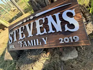 Family Last Name w/Est. Date Personalized Flamed Redwood sign.