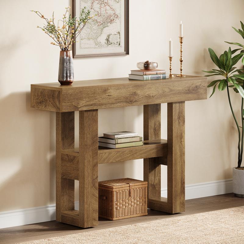 LITTLE TREE 41.34-Inch Farmhouse Console Table, 2-Tier Narrow Sofa Table Behind The Couch, Entryway Furniture with Storage Shelves for Hallway Foyer Living Room
