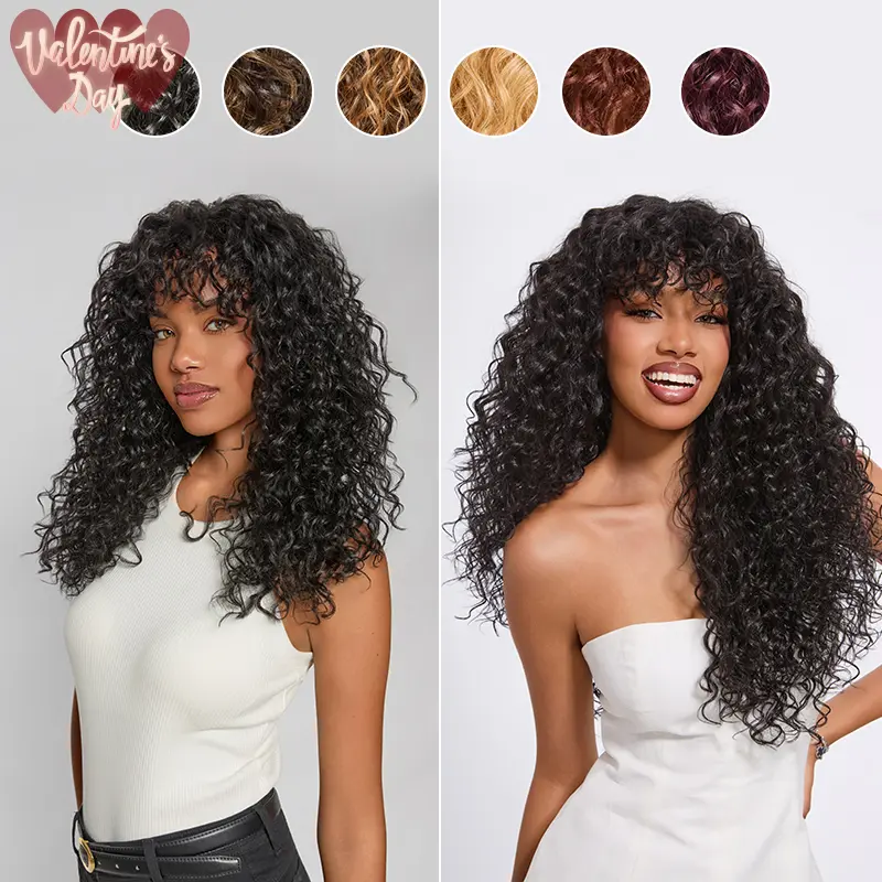 [Blend] Frodio Veralux™ Blend Human Hair Curly Wig With Bangs- Effortless Shaggy Waves Big Hair Curly Hair Wig Ready To Wear Valentine's Day