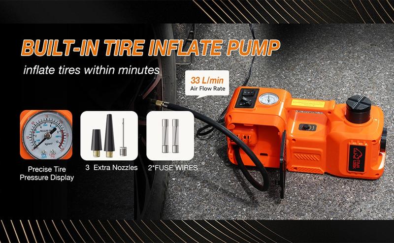 Electric Car Jack Kit with Hydraulic Lift 5-Ton, Tire Inflator Heavy-Duty 12V Floor Jack for Sedans,SUVs,MPVs & Trucks.Ideal for Tire Changes & Garage Repairs