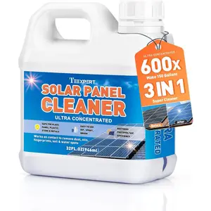 Solar Panel Cleaner (32oz Makes 150 Gallons), Ultra Concentrated Glass & Solar Panel Cleaning, Pro Streak-Free Ultra Quick Dry Remove Dirt, Dust, Droppings, Oils, Fingerprints & Water Spots