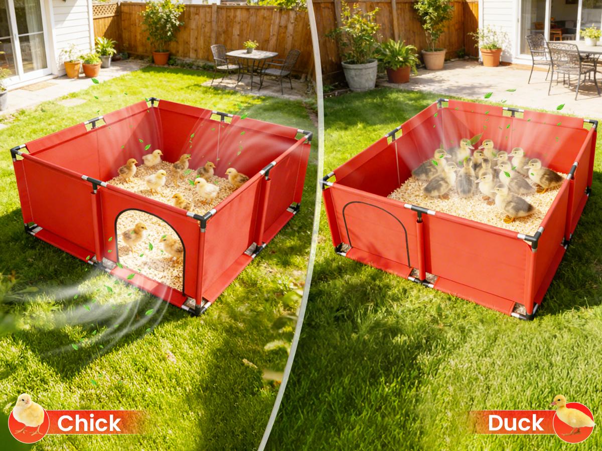 Brooder Box for Chicks, All-in-One Chick Starter Kit, Stainless Steel Frame Baby Chicken Brooder Pen with 250W Heat Lamp, Perch, Chicken Feeder & Waterer Set, Up to 30 Chicks, Square Style