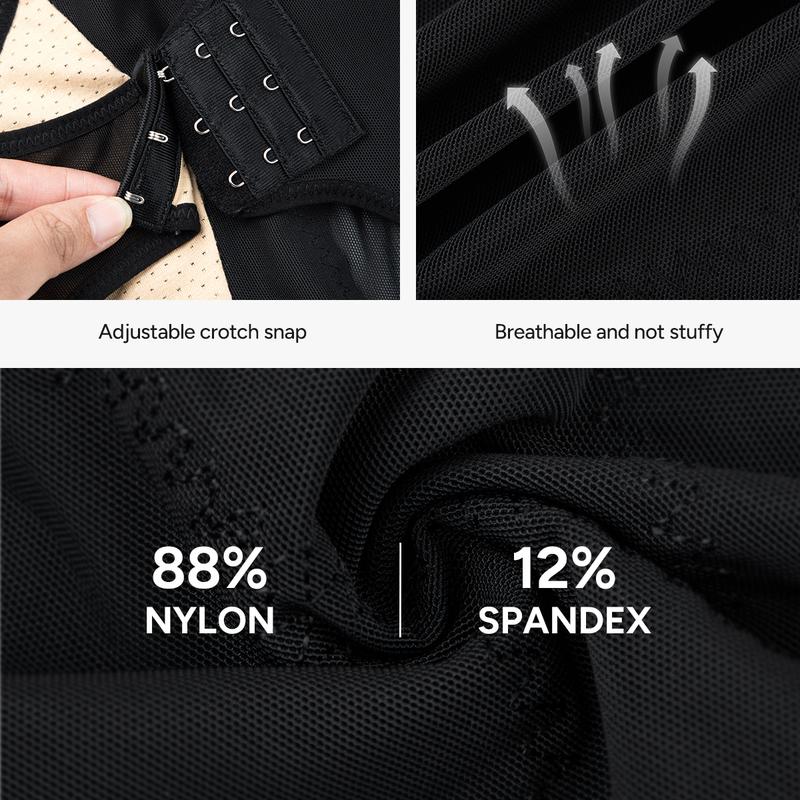 Nebility Women's Mesh Breathable Bodysuit - Basic Minimalist Shapewear with Tummy Control, Nylon Spandex Compression Fabric, Brown Womenswear Beige