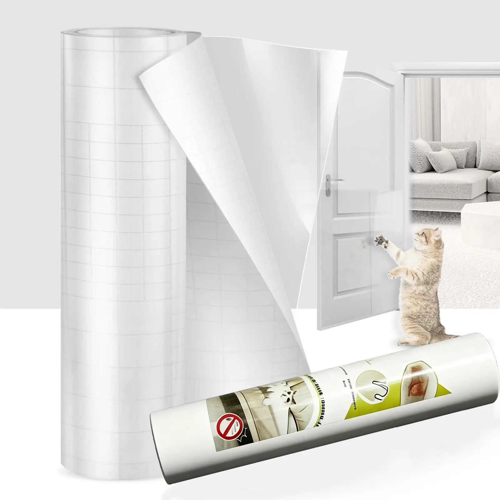 Single-Sided Sticky Anti Cat Scratch Tape, Thick Transparent Vinyl Furniture Protector for Cats, Bendable Couch Corner Shield, Cat Claw Repellent Guard for Sofa, Leather Couch, Furniture Legs & Walls