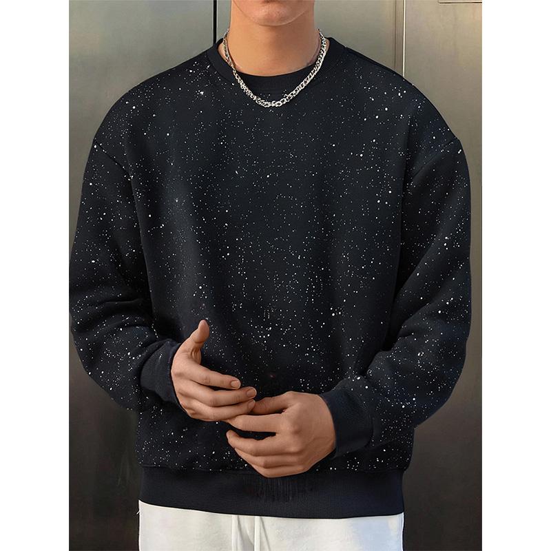 Casual Crew Neck Sweatshirt with Sparkling Star Design, Long Sleeve, All-Season Comfort, Casual Wear, Casual Attire, Everyday Style, Trendy Sweater