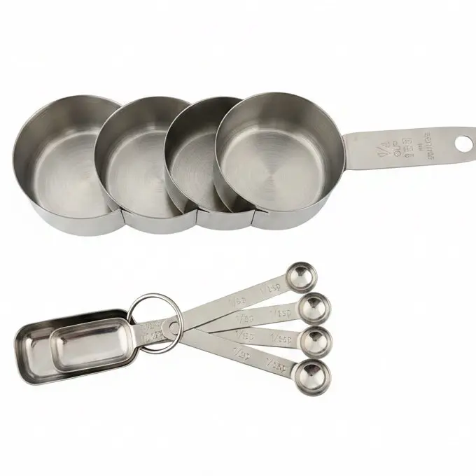 Kitchen Stainless Steel Measuring Set - Reusable Measuring Cups, Tsp and Tbs Measuring Spoons
