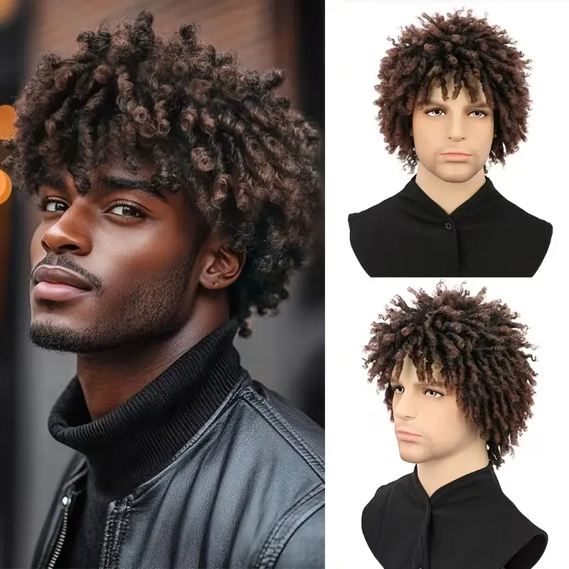 IVROSE HAIR 3 Inch Afro Men Dreadlock Wig Short Braided Breathable Layered Synthetic Wig IVROSE HAIR 3 Inch Afro Men Dreadlock Wig Short Braided Breathable Layered Synthetic Wig