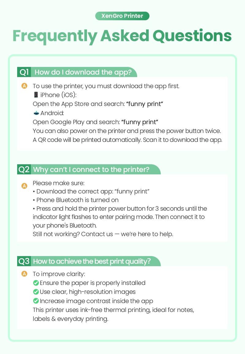 XenGro Mini Printer Bluetooth included 3 Roll label Thermal Pocket Printer,Inkless Small printer B&W Printing Only for Photos, Study Notes, Lists,Memos, Journals Printing Machine Sticky Label, Birthday Gifts for Kids White