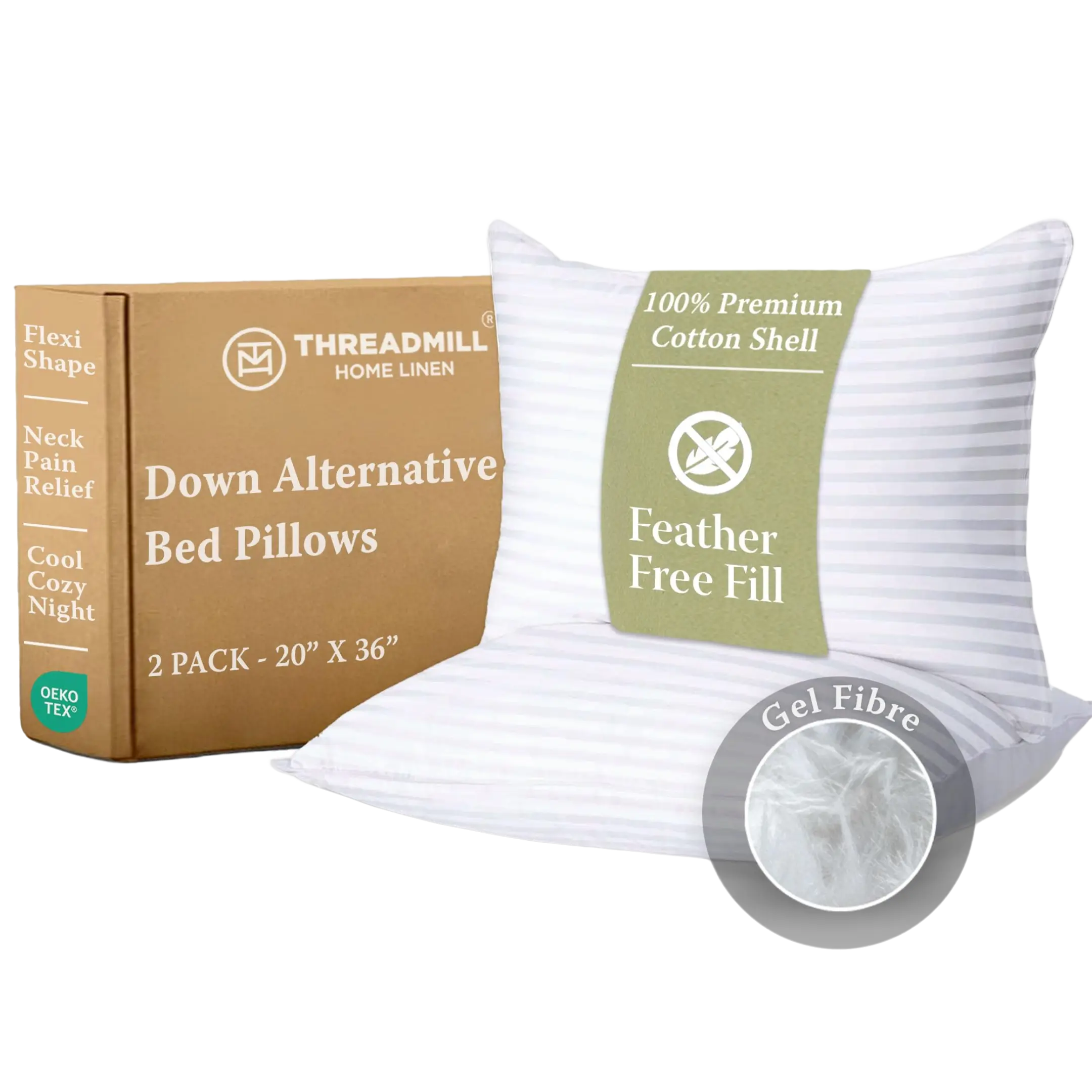 Threadmill Home Linen 300TC Cotton Soft Pillows Set of 2 - Hotel-Grade, Breathable Cooling, Machine Washable Standard White, No-Shift Design, Skin-Friendly for Back/Stomach Sleepers, Neck Care, Posture Fix, Cozy Bed Setup, Cozy Corner