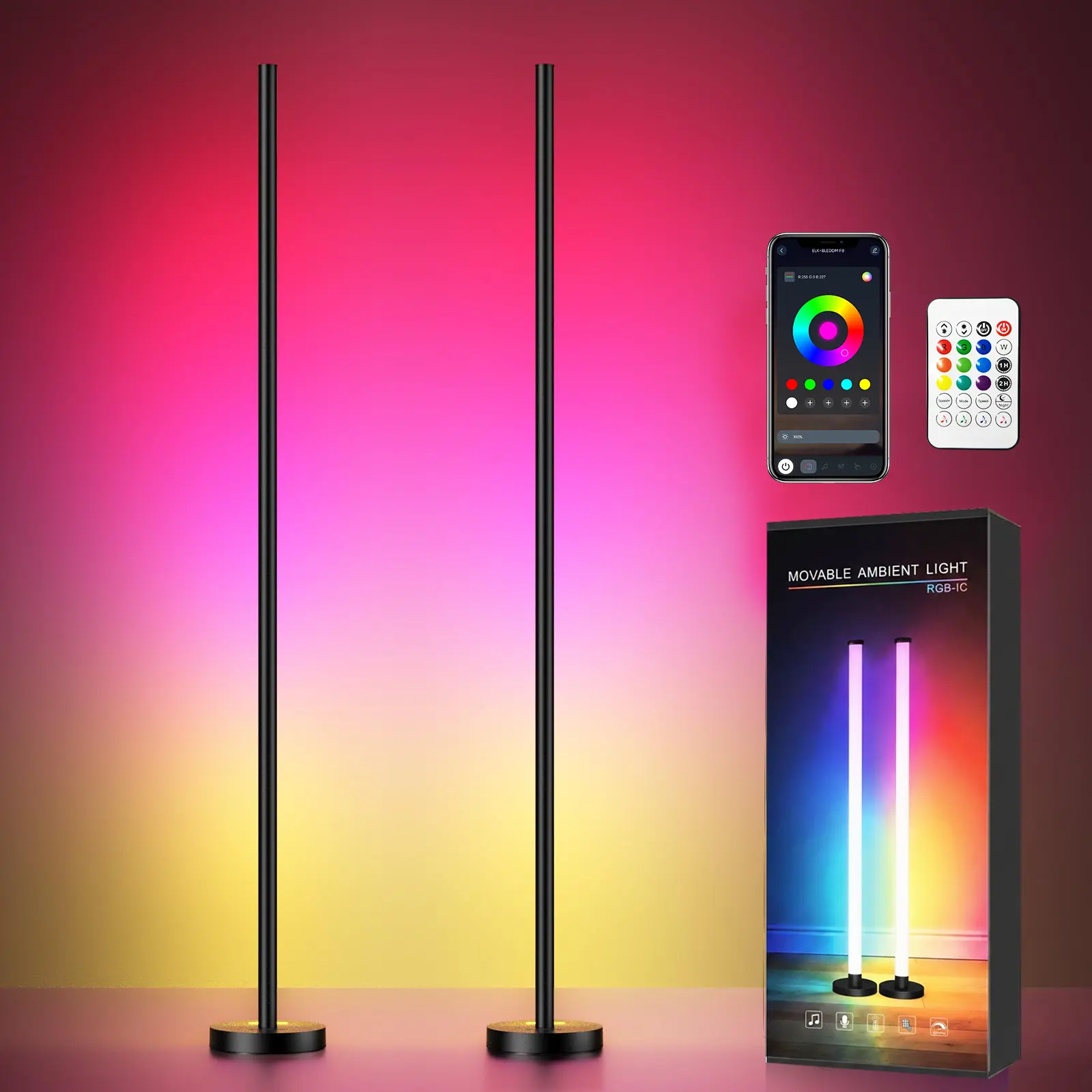 RROETXI RGBIC Corner Floor LED Lamp - Minimalist Home Decor, App & Remote Control, Stepless Dimming, Timer & Music Sync Modes, Ideal for Living Room Decor, Cool Room Decor,Outdoorfurnitureset,Campinggear, summerwins