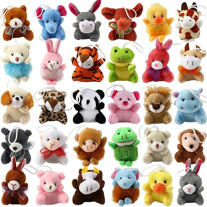 12-32 pcs Mini Animal Plush Toy Assortment , Animals Keychain Decoration for Kids, Small Stuffed Animal Bulk for Kids, Carnival Prizes, School Gifts, Party Favor Goodie Bags
