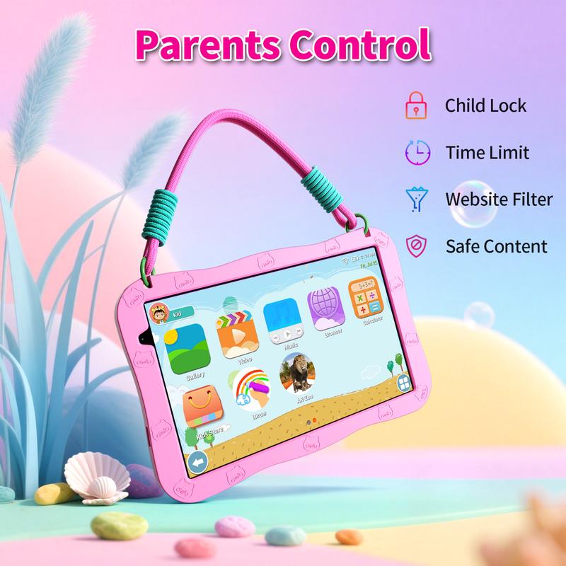 [February Faves]PRITOM Kids Tablet 10 inch Android 15 8GB RAM 32GB ROM Dual Cameras WiFi6 6000mAh Battery Protective Silicone Case Animal Flash Cards Educational Apps Toddler Gifts Stress Relief Case Pink/Blue tiktok shop official store