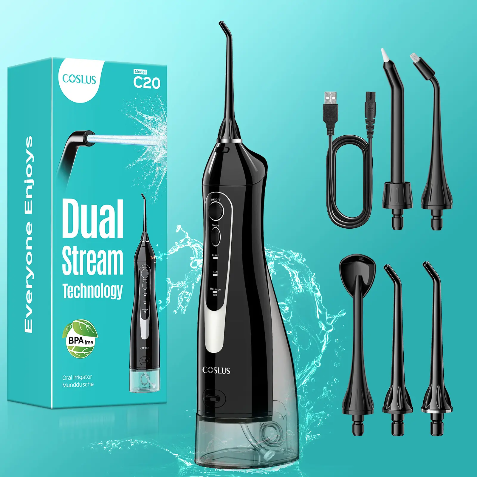 COSLUS CX20 Water  Flosser Teeth Pick:Soft Portable Cordless Oral Irrigator Rechargeable Travel Irrigation Cleaner IPX7 Waterproof Electric Flossing Machine for TeethCleaning,Professional Dental Teeth Irrigator,Teeth Cleaning Tools,home essentials