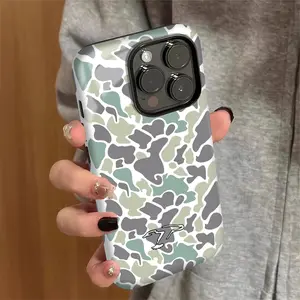 Retro Camo Print Phone Case Protection While Showcasing A Trendy Vintage Camouflage Design Compatible For iPhone 16 15 14 13 12 11 Xs Pro Max Plus Anti Drop Shockproof Transparent,Protective Screen Protector